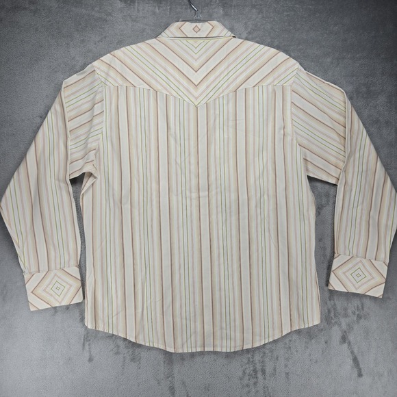 VTG Wrangler Western Long Sleeve Mens XL Pearl Snap Cowboy Y2K Pastel Stripe - Picture 2 of 5